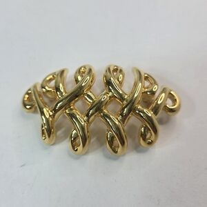 kenneth jay lane KJL gold tone scroll cursive script brooch pin fancy old money